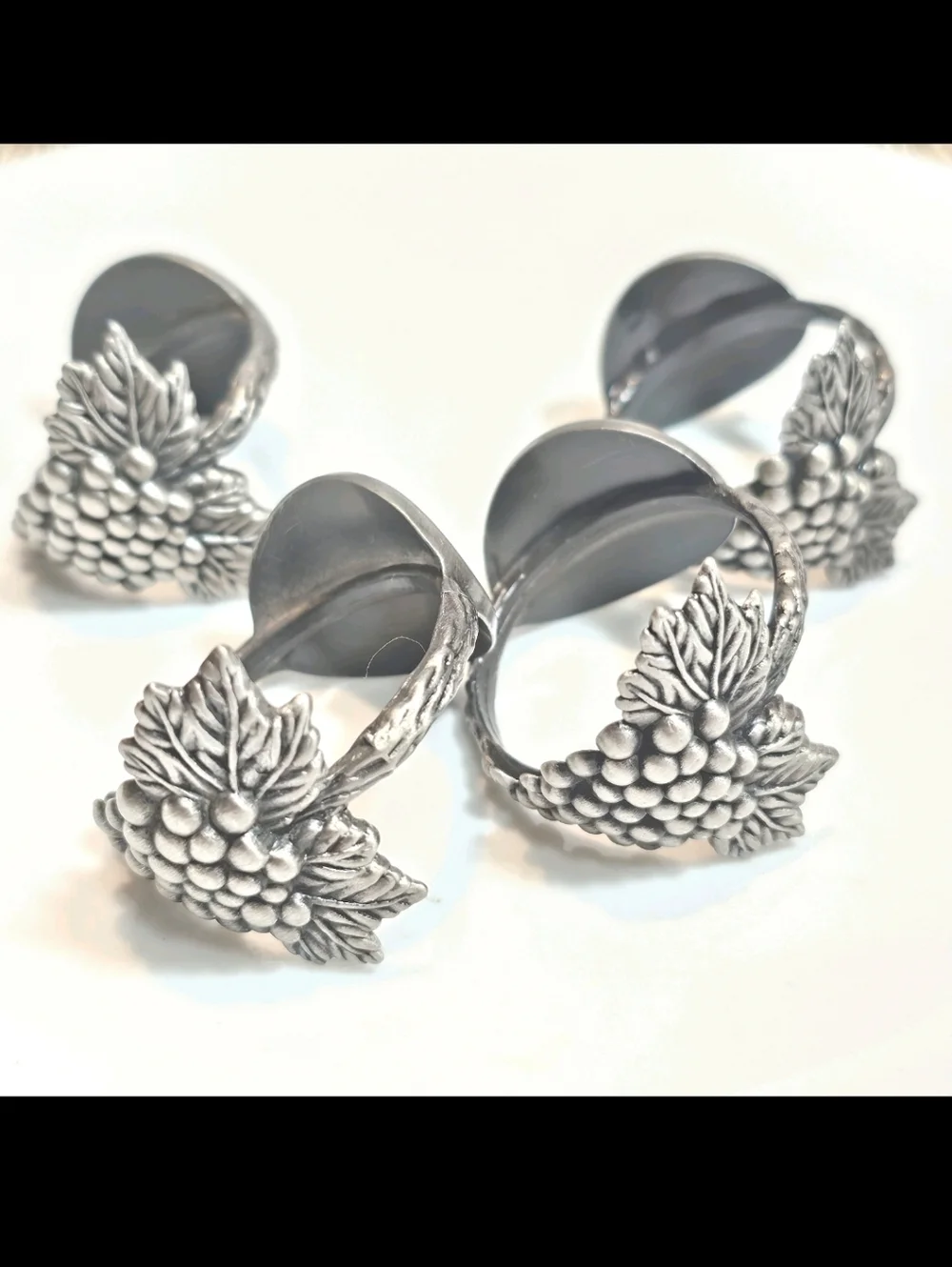 4 Vintage BV Pewter Grapes Leaves / Vines Mid Century  / Victorian Napkin Rings